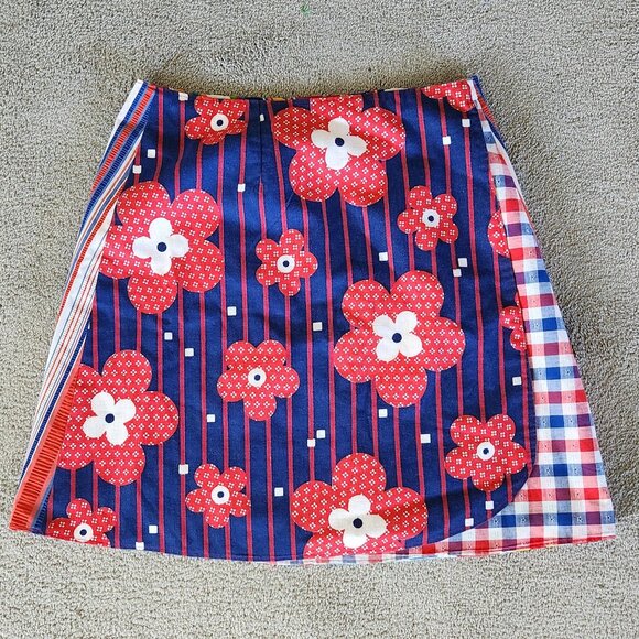 Handmade patchwork/mixed media double sided A-line wrap skirt Sz XS-M - Picture 7 of 14